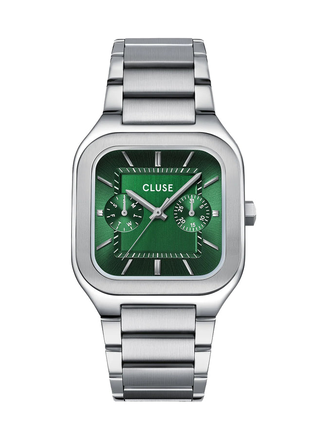 Ανδρικό Ρολόι CLUSE Quadrus Multifunction από Ασημί Ατσάλι με Πράσινο Καντράν - CW26202