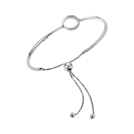 Γυναικείο Βραχιόλι Χειροπέδα Breeze Ασημένιο 925 Sliding Bangle με Κύκλο και Λευκά Ζιργκόν - 311004.4