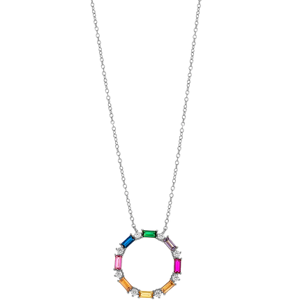 Γυναικείο Κολιέ Breeze Ασημένιο 925 Rainbow Circle με Πολύχρωμα Ζιργκόν - 415004.4