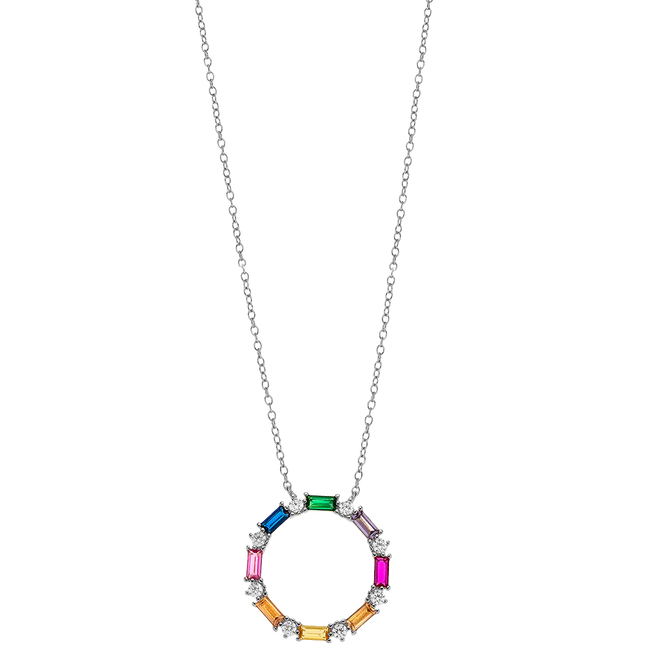 Γυναικείο Κολιέ Breeze Ασημένιο 925 Rainbow Circle με Πολύχρωμα Ζιργκόν - 415004.4