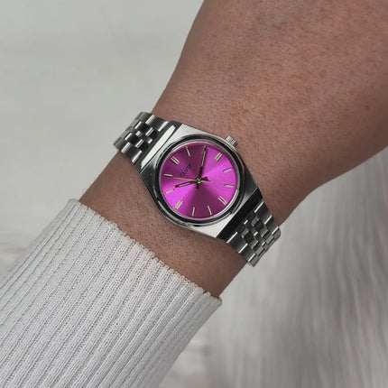 Γυναικείο Ρολόι CLUSE Retro 70s Mini από Ασημί Ατσάλι με Φούξια Καντράν - CW16303