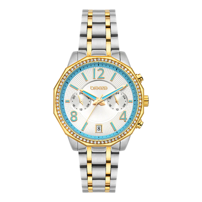 Γυναικείο Ρολόι Breeze Crystàl με Δίχρωμο Ατσάλι, Turquoise Λεπτομέρειες & Κρύσταλλα Swarovski -712451.3