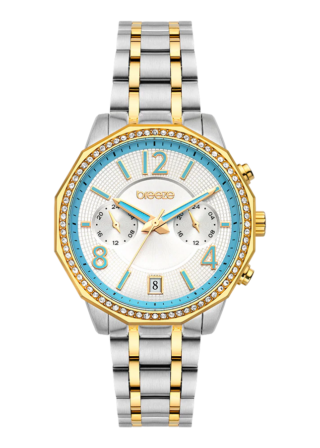 Γυναικείο Ρολόι Breeze Crystàl με Δίχρωμο Ατσάλι, Turquoise Λεπτομέρειες & Κρύσταλλα Swarovski -712451.3