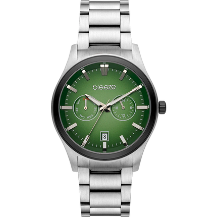 Ανδρικό Ρολόι Breeze Renegade από Ασημί Ατσάλι με Πράσινο Multi-Function Καντράν - 712452.5