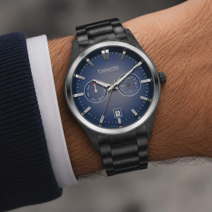 Ανδρικό Ρολόι Breeze Renegade από Μαύρο Ατσάλι με Μπλε Multi-Function Καντράν - 812452.3
