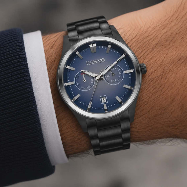 Ανδρικό Ρολόι Breeze Renegade από Μαύρο Ατσάλι με Μπλε Multi-Function Καντράν - 812452.3