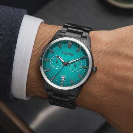 Ανδρικό Ρολόι Breeze Renegade από Μαύρο Ατσάλι με Θαλασσί Multi-Function Καντράν - 812452.9