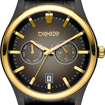 Ανδρικό Ρολόι Breeze Renegade από Μαύρο Ατσάλι με Μαύρο-Χρυσό Multi-Function Καντράν - 812452.2