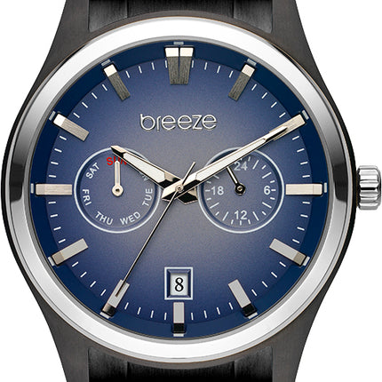 Ανδρικό Ρολόι Breeze Renegade από Μαύρο Ατσάλι με Μπλε Multi-Function Καντράν - 812452.3