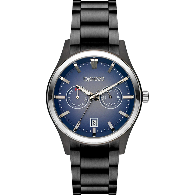Ανδρικό Ρολόι Breeze Renegade από Μαύρο Ατσάλι με Μπλε Multi-Function Καντράν - 812452.3