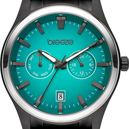 Ανδρικό Ρολόι Breeze Renegade από Μαύρο Ατσάλι με Θαλασσί Multi-Function Καντράν - 812452.9