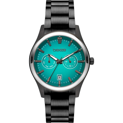 Ανδρικό Ρολόι Breeze Renegade από Μαύρο Ατσάλι με Θαλασσί Multi-Function Καντράν - 812452.9