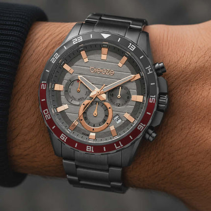 Ανδρικό Ρολόι Breeze Chronium από Ανθρακί Ατσάλι και Dual Time Γκρι Καντράν - 812462.7