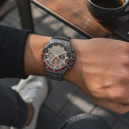 Ανδρικό Ρολόι Breeze Chronium από Ανθρακί Ατσάλι και Dual Time Γκρι Καντράν - 812462.7