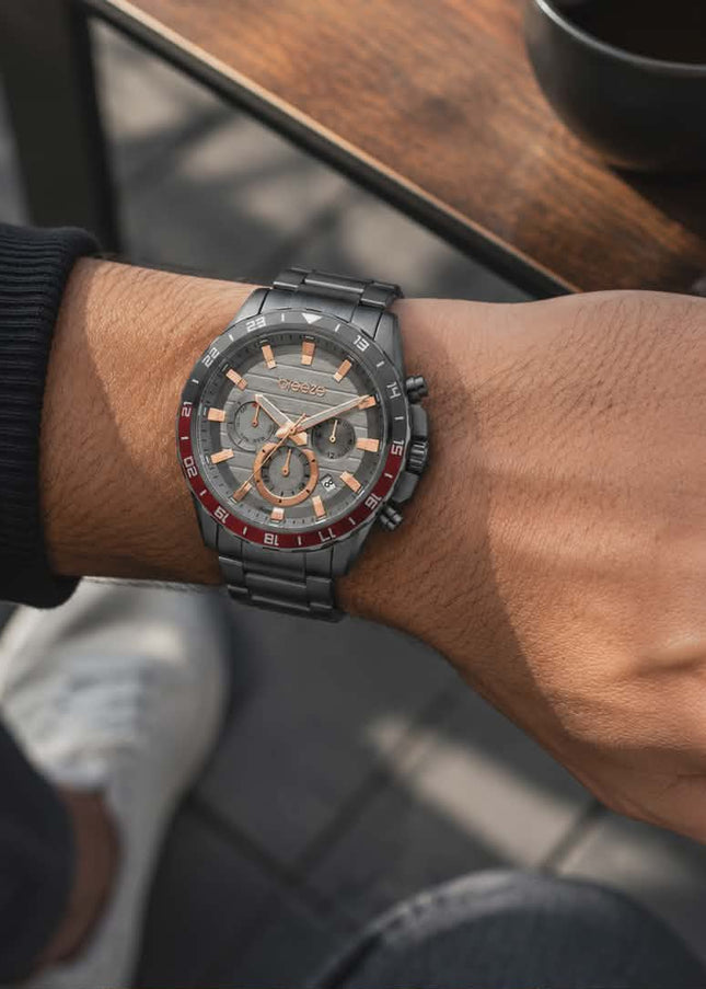 Ανδρικό Ρολόι Breeze Chronium από Ανθρακί Ατσάλι και Dual Time Γκρι Καντράν - 812462.7