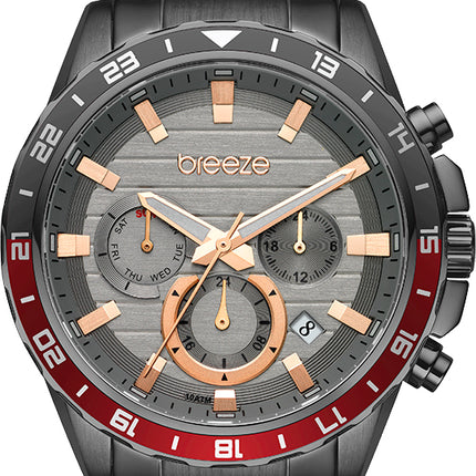 Ανδρικό Ρολόι Breeze Chronium από Ανθρακί Ατσάλι και Dual Time Γκρι Καντράν - 812462.7