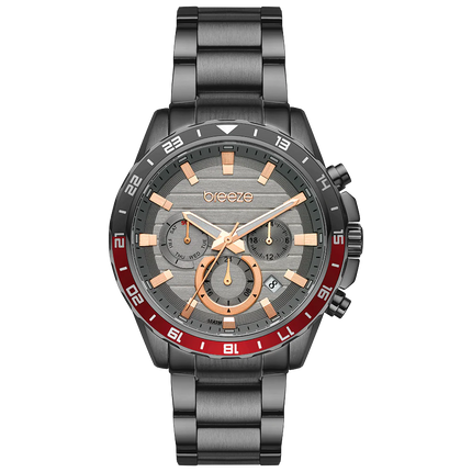 Ανδρικό Ρολόι Breeze Chronium από Ανθρακί Ατσάλι και Dual Time Γκρι Καντράν - 812462.7
