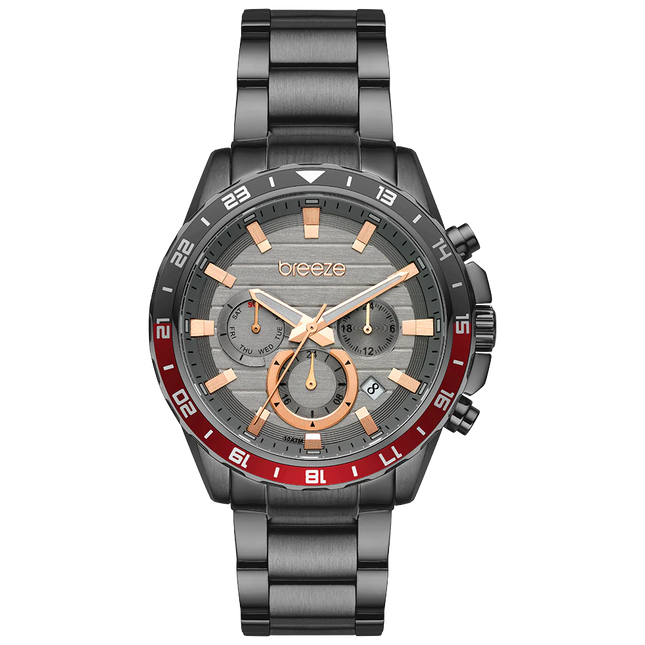 Ανδρικό Ρολόι Breeze Chronium από Ανθρακί Ατσάλι και Dual Time Γκρι Καντράν - 812462.7