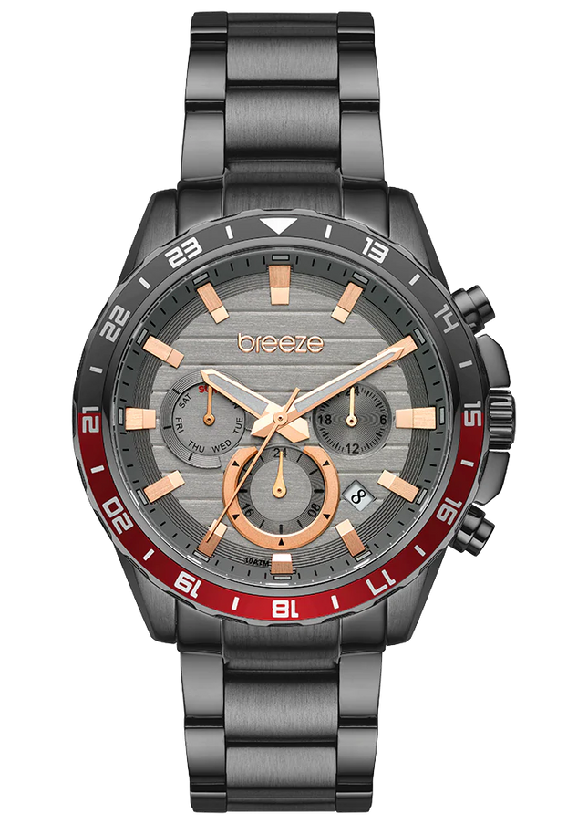 Ανδρικό Ρολόι Breeze Chronium από Ανθρακί Ατσάλι και Dual Time Γκρι Καντράν - 812462.7