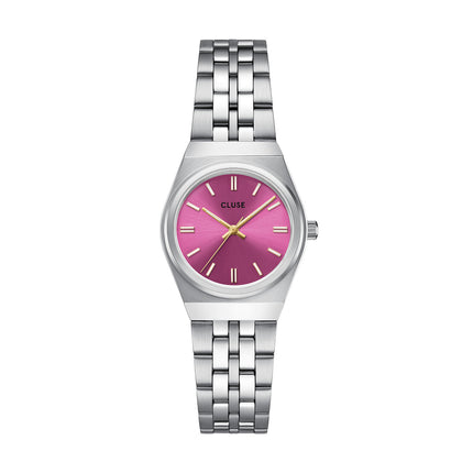 Γυναικείο Ρολόι CLUSE Retro 70s Mini από Ασημί Ατσάλι με Φούξια Καντράν - CW16303