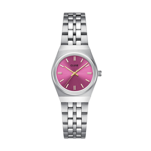 Γυναικείο Ρολόι CLUSE Retro 70s Mini από Ασημί Ατσάλι με Φούξια Καντράν - CW16303