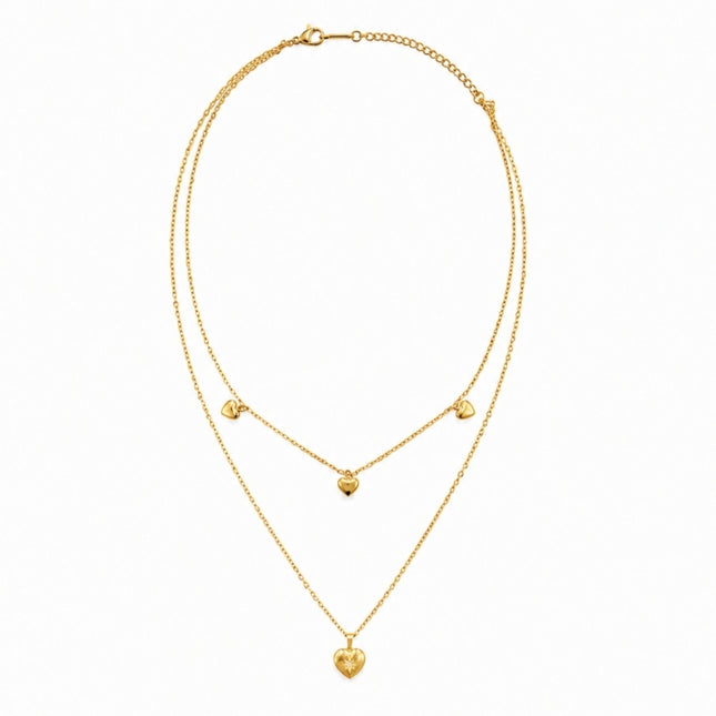 Tempo Mio Διπλό Γυναικείο Κολιέ Celestial Hearts, Επίχρυσο PVD 18Κ από Ανοξείδωτο Ατσάλι-TMNG007