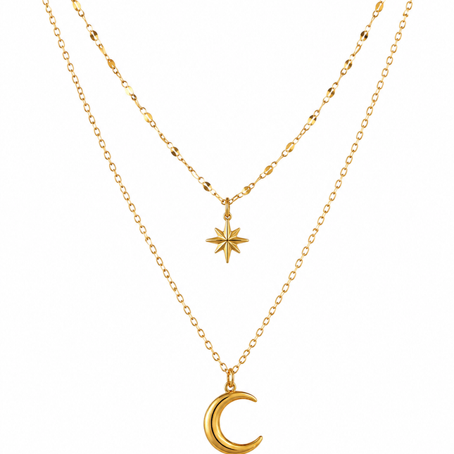 Tempo Mio Διπλό Γυναικείο Κολιέ Golden Moon, Επίχρυσο PVD 18Κ από Ανοξείδωτο Ατσάλι-TMNG004