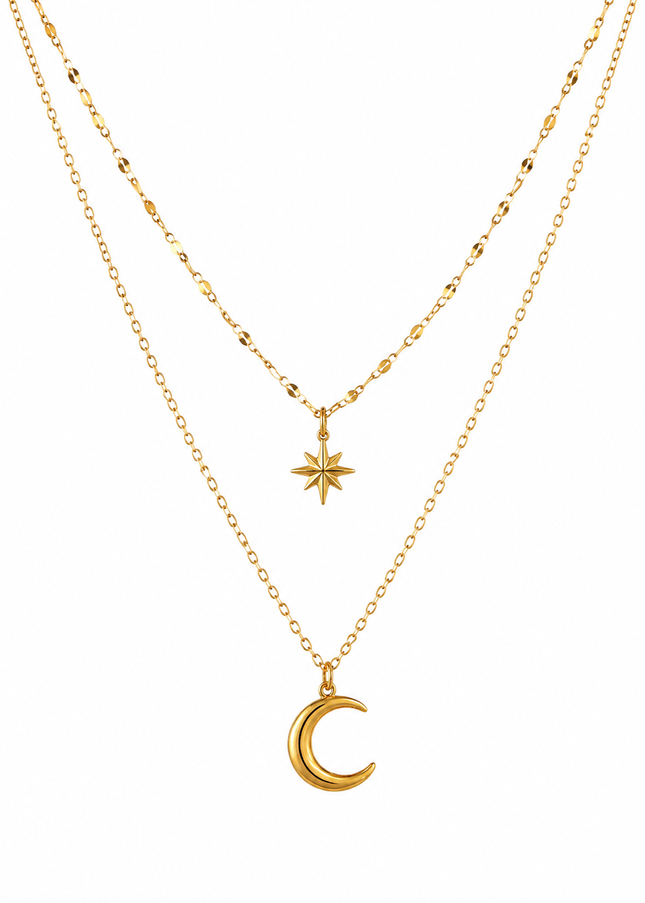 Tempo Mio Διπλό Γυναικείο Κολιέ Golden Moon, Επίχρυσο PVD 18Κ από Ανοξείδωτο Ατσάλι-TMNG004