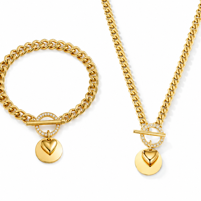 Tempo Mio Γυναικείο Gift Set Bold Amour Κολιέ & Βραχιόλι Επίχρυσα από Ανοξείδωτο Ατσάλι - TMGS-NBG001