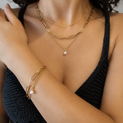 Tempo Mio Γυναικείο Βραχιόλι Pearl Fusion, Επίχρυσο PVD 18K από Ανοξείδωτο Ατσάλι-TMBG003