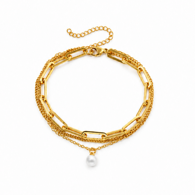 Tempo Mio Γυναικείο Βραχιόλι Pearl Fusion, Επίχρυσο PVD 18K από Ανοξείδωτο Ατσάλι-TMBG003