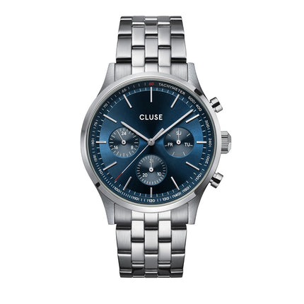 Ανδρικό Ρολόι CLUSE Anthéor Multifunction από Ασημί Ατσάλι με Μπλε Καντράν - CW21003